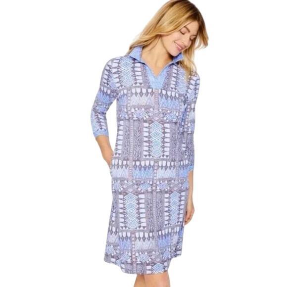 J. McLaughlin Aubina Catalina Cloth Shift Dress Size Medium Geo Print Aztec - Picture 1 of 11